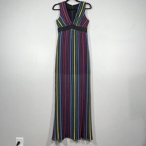 BCBGeneration Rainbow Stripe Maxi Dress Womens 2 Mesh Whimsigoth Going Out Y2K